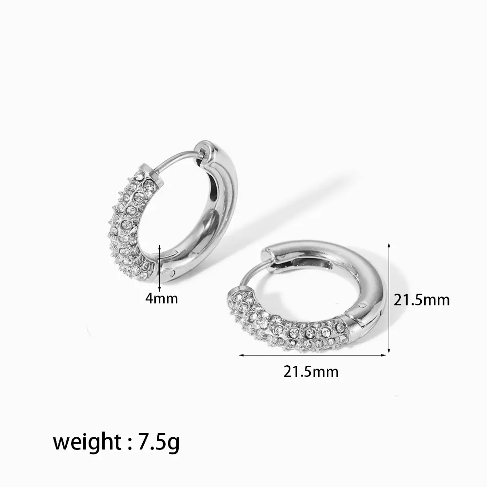 1 Pair Luxurious Sweet Style Ring Shape Stainless Steel  Gold Color Inlay Rhinestone Women's Hoop Earrings h5 Picture2